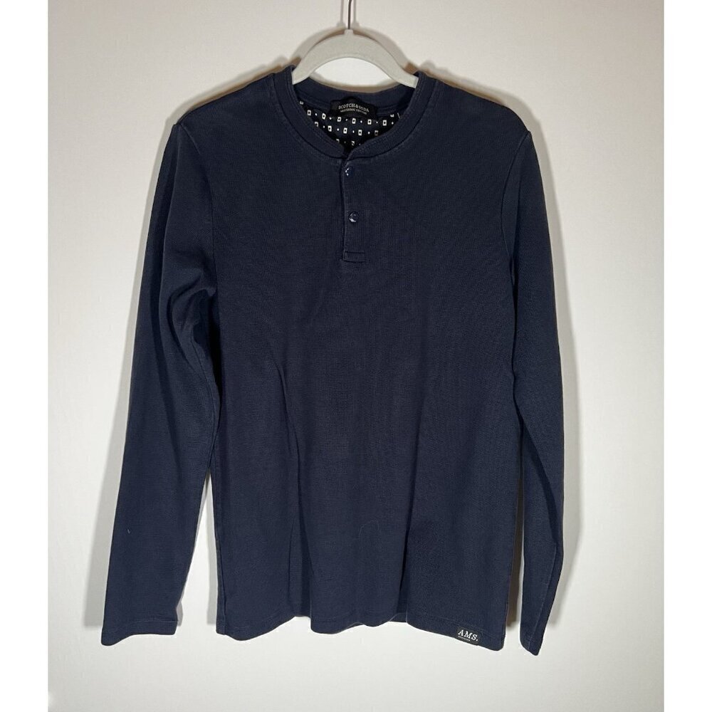 Scotch & Soda navy blue pique henley crewneck tshirt heavyweight M casual prep